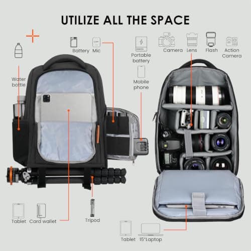 TARION Camera Bag Backpack 15L - Side Access Waterproof 15" Laptop Sleeve — view 2