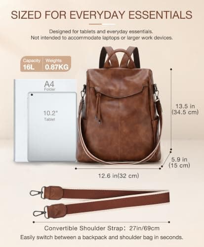 VX VONXURY Anti-Theft Backpack for Women Fashion PU Leather Backpack Purse With Detachable Shoulder Strap Vintage Handbag for Daily Work Travel — view 2