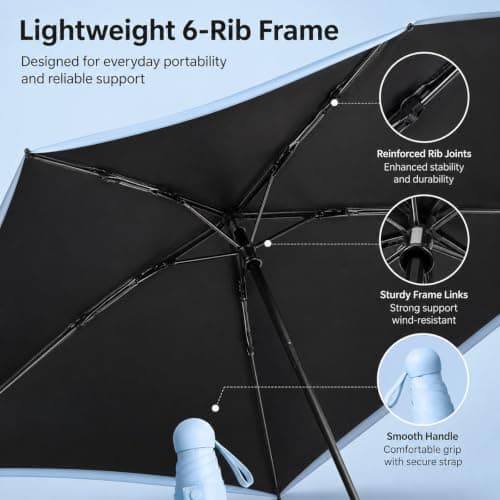 WHJYCC Compact Folding Umbrella - Light Blue Travel Umbrella with Case — view 3