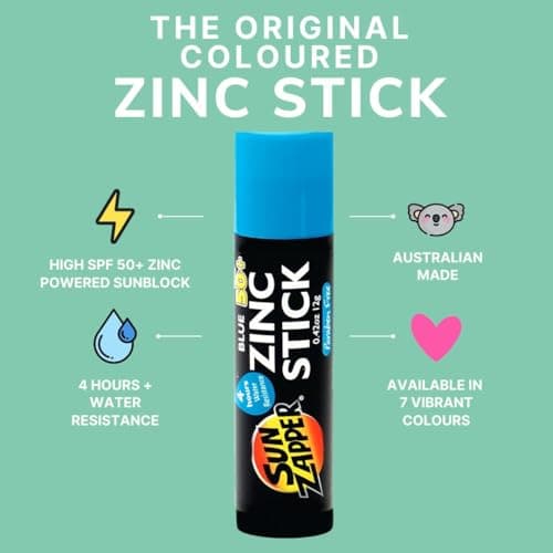 Sun Zapper Zinc Oxide Sunscreen Stick – Blue SPF 50+ – Water-Resistant Broad Spectrum Sunblock for Face – 0.42 Oz (12g) – Suitable for Adults & Kids – Made in Australia — view 2
