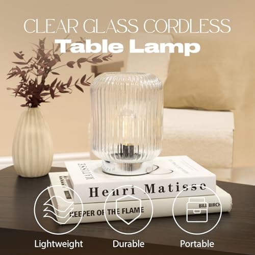 OHS Clear Glass Cordless Table Lamps, Battery Operated Lamp Portable LED Touch Light Decorative Bedside Table Lamps for Bedroom Living Room Office Outdoor Use — view 2
