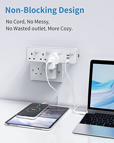 Plug Adapter, Mscien 3 Way Extension Plug with 3 USB, Plug Extension Socket with Independent Switches, Multi Plug Adaptor UK Built-in Surge Protector with 180 Degree Rotation Button — view 2