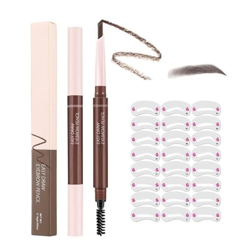 Medium Brown Eyebrow Pencil, Angled Tip, Spoolie Brush, 24 Brow Stencils