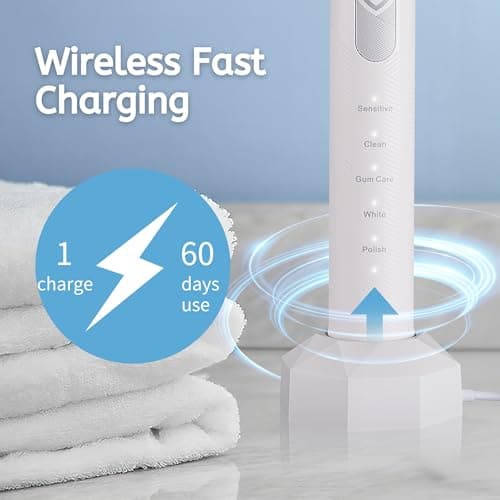 BarberBoss Smart Electric Toothbrush for Adults, 6 Replacement Heads, 5 Cleaning Modes, Pressure Sensor, Quad Interval Timer & USB Charging, Sonic Toothbrush — view 4