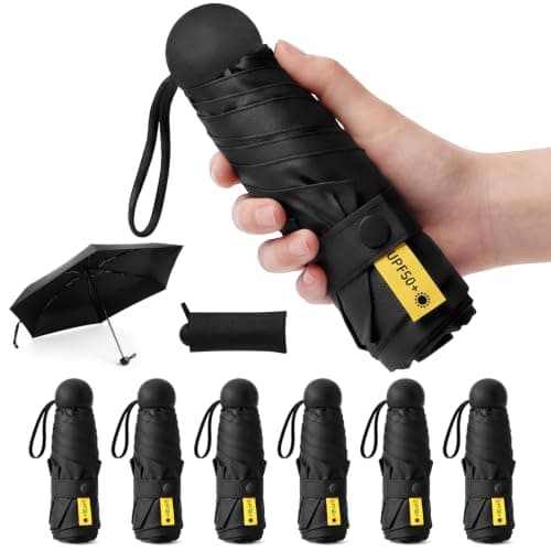 Jexine 6 Pack Mini Travel Umbrella Portable Compact Umbrellas Windproof Compact Manual Open Close Umbrella UV Protection Small Folding Design Fit in Pocket or Purse Lightweight Portable for Women Men