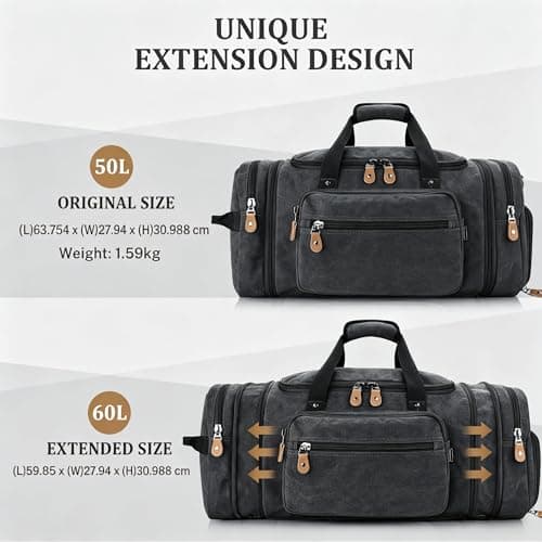Gonex 60L Expandable Canvas Holdall for Men, Travel Duffle Overnight Bag — view 5