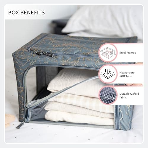 Periea ‘Beau’ Folding Collapsible Stackable Fabric Home Storage Boxes with Steel Frames (Seaglass, Large) — view 5