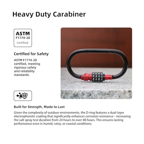 UP Security Combination Lock D Ring with Retractable Cable, 3 Digit Combo Lock for Helmet Safe, Backpack, Luggage Anti-Theft, Stroller, Scooter, Gym Locker, Fence, Travel, Outdoor Use (Oval, Red) — view 3