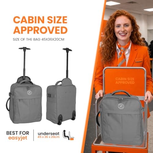 Bordlite 32L EasyJet Cabin Bag 45x36x20cm, Underseat Wheeled Travel Bag with Telescopic Handle, 2 Wheels, Front Pocket, Compression Straps, Weekend Luggage, Grey — view 4