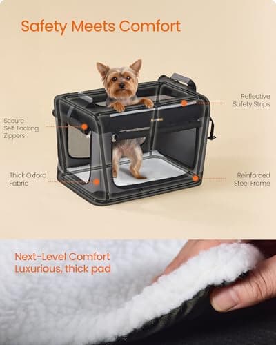 Feandrea Collapsible Dog Crate, Portable Pet Travel Crate for Small Dogs, 50 x 35 x 35 cm, Oxford Fabric Pet Carrier with Mesh Doors, Storage Pocket, Ink Black PDC015BH02 — view 5