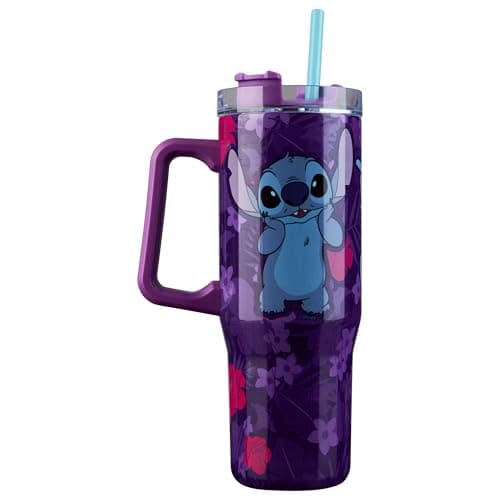Disney Stitch Insulated Tumbler Travel Mug 940ml/33oz Water Bottle with Straw & Handle Thermal Double Wall Vacuum Insulation Drinks Cold Up to 17Hrs, Hot Up to 8Hrs, 45Hrs Ice
