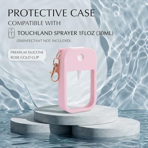 2pcs Silicone Case Compatible with Touchland Hand Sanitizer Spray, Thickened Hand Sanitiser Holder with Keychain for 1 Fl Oz / 30ml Portable Mist Bottle, Travel Accessories for Bags & Purses (Pink) — view 6