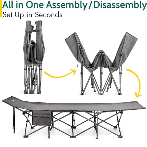 Trail Folding Camping Bed for Adults, Sturdy Heavy Duty Steel, Luxury Duoweave Fabric, Lightweight Guest Sleeping Bed, Fast Easy Set Up, Carry Bag, 110kg Max Weight (L190cm/6.2ft x W67cm x H36/48cm) — view 5