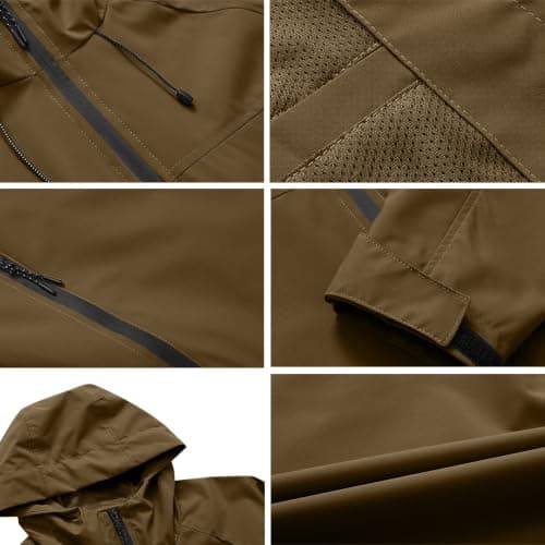 Anbiryeik Waterproof Jackets Mens Windproof Hooded Raincoat Lightweight Packable Softshell Jacket Fast Dry Breathable Summer Windbreaker Pullover Top for Running Cycling Climbing Walking Coffee 3XL — view 2
