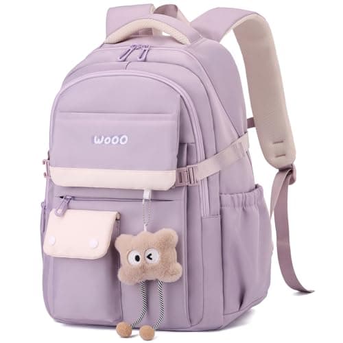 SUNYBLIS Girls School Bag Cute Backpack Rucksack with Pendant, Purple