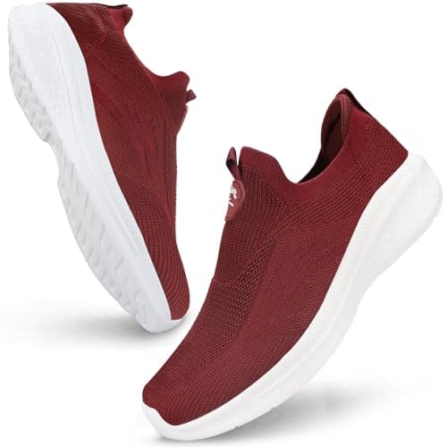 Giniros Mens Lightweight Trainers Slip On Shoes for Running and Walking Red
