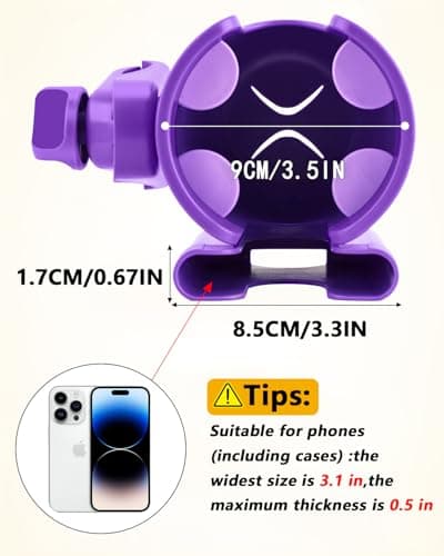 Universal Stroller Cup Holder with Mobile Phone Case, 2-in-1 Strollers Storage Rack, 360 Degrees Rotation Drink Holder for Bike, Pushchair, Wheelchair, Walker,Bicycle, Fits Most Cups (Purple) — view 3