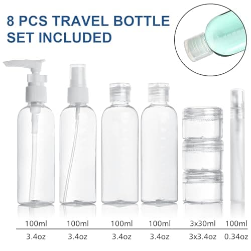 MOCOCITO Toiletry Bag Women & Men | Clear Toiletry Bag Set with 8 Bottles(max.3.4oz/100ml) 1 Flight Security Liquid Bag(20cm x 20cm) Approved by EU & UK Hand Luggage Regulations — view 3