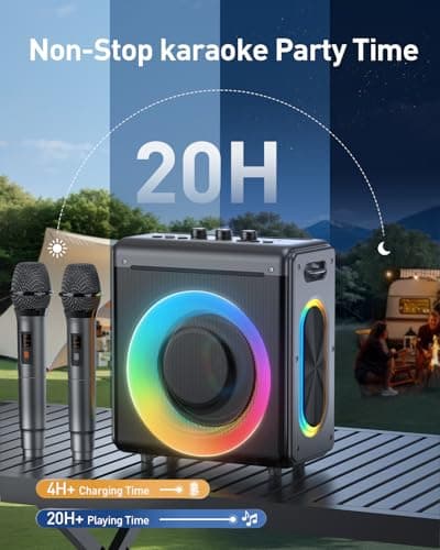 Karaoke Machine with 2 Microphones: Portable Bluetooth Speaker for Adults & Kids - PA System with Lights Supports TWS/TF Card/USB/AUX for Home Party-Stage Subwoofers — view 6