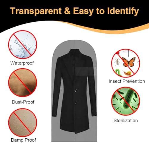 Vicloon Garment Bags, 2PCS Clothes Cover Bags Set Waterproof Dustproof With Zipper, Long Garment Bag Dress Covers Breathable Suit Protector for Clothes/Shirts/Gowns/Dresses 60 * 120cm — view 5