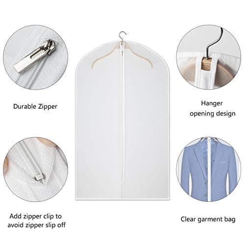 Univivi Suit Bags for Men, 12 Pack Travel Garment Bags, Breathable Clothes Covers Protector Bags, Transparent Waterproof Dustproof Moth Proof Dresses Storage Bag for Wardrobe Storage (60cm x 101cm) — view 3