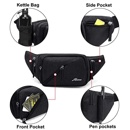 REETEE Hiking Waist Pack Bum Bag Waterproof Waist Bag with Bottle Holder Sports Fanny Packs for Running Travel Cycling Outdoor Sport Men and Women Hip Pouch Bag (Black) — view 3
