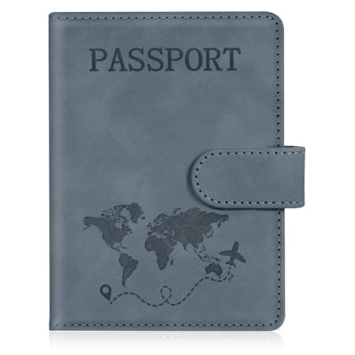 AOOTE Passport Holder Cover Wallet Case, PU Leather RFID Blocking Passport Cover Case with Card Slots, Passport Holder for Passports Ticket Boarding Passes Credit Cards Business Cards, Sea Grey