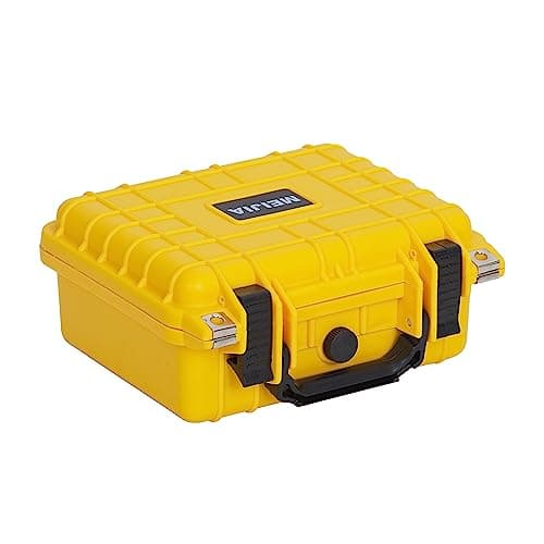 MEIJIA IP67 Waterproof Hard Protective Case,Compact Hard Camera Case,Small Hard Case with Customizable Foam, Fit Use of Drones,Camera,Lens(10.62 x9.68x4.87inches,Yellow)