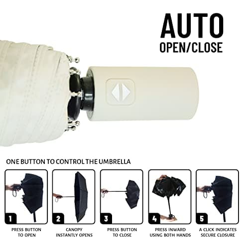 SY COMPACT Automatic Windproof Umbrellas Travel Strong Umbrella for Rain and Sun Protection Small Umbrella UV Blocking for Women and Men (Cream) — view 5