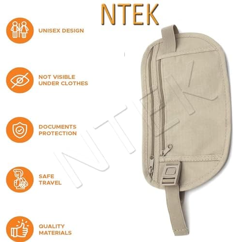 NTEK Travel Money Belt Bag | Secure Money Belt for Travelling | Passport Money Waist Bag | Undercover Hidden Travel Stealth Wallet | Security Pouch Anti-Theft Travel Bag Cash Money Use (Cream) — view 2