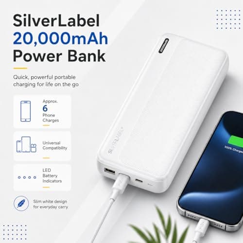 SilverLabel 20,000mAh Power Bank - White Universal Portable Power Bank with USB Output for Emergency Charging of Phones and Other Devices — view 6