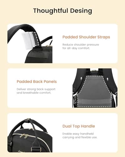 LOVEVOOK Backpack Womens, 15.6 inch Laptop Rucksack Bag for Ladies, City Work Travel Backpack Waterproof School Bags for Girls Lightweight Casual Daypacks for Uni College Office Business Travel, Black — view 5