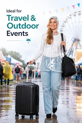 shelikes Women’s Raincoat Transparent Waterproof Rain Mac Jacket Clear Lightweight Raincoats with Hood & Pockets for Camping Outdoor Events & Travel — view 2