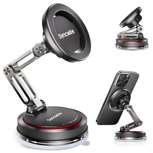 SYNCWIRE for MagSafe Car Mount [3-Axis] Nano Adhesive Gel + Strong Suction Cup Magnetic Phone Holder for Dashboard & Windscreen, 360° Rotatable for iPhone 17 16 15 14 13 12, Samsung, Matte Black