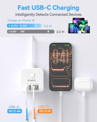 Extension Lead with USB Slots, 3 Way Cube Extension, White — view 3