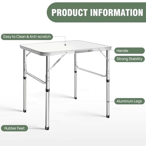 Lucn 2.5FT Folding Table Camping Table for Buffet Wedding Market Garden Party 75 * 55 * 70cm - 2 Height 33CM/70CM — view 5