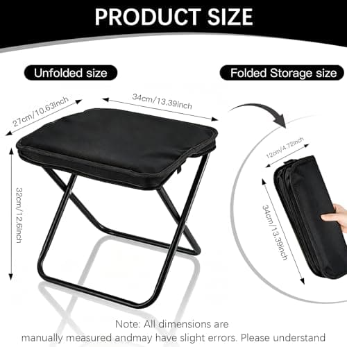 Yukaiwn Camping Stool, Folding Stools for Adults, Portable Small Folding Stool Lightweight Mini Collapsible Stools Foldable Chairs for Camping Chair Travel Picnic Hiking Fishing Seats(black) — view 2