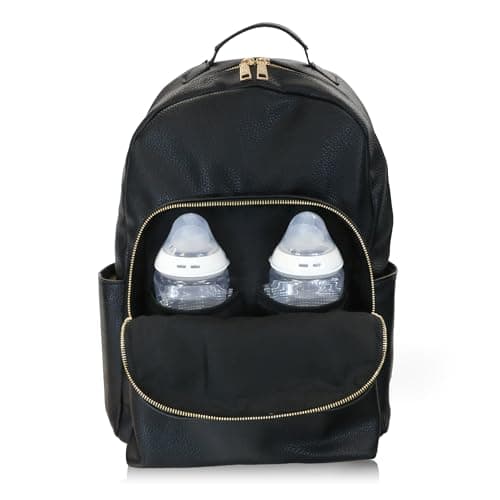 My Babiie Backpack Pro Changing Bag - 2 Insulated Bottle Holders, Clutch Bag, Portable Changing Mat, Stroller Clips, Baby Travel Bag, Nappy Back Pack, Vegan Leather - Black & Gold — view 3