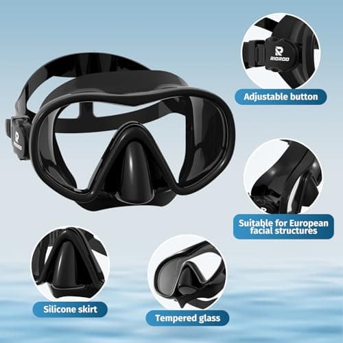 RIOROO Adult Snorkel Mask, Diving Goggles 180° Panoramic View, Anti-Fog, Tempered Glass Lenses, Diving Mask with Nose Cover for Adults and Youth. — view 2