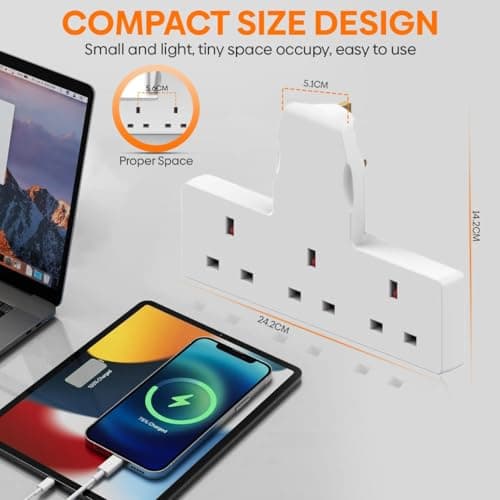 Plug Adapter,3 Way Plug Adapter UK Multi Plug Adaptor,Surge Protector Extension Plug Triple Plug Extender Multiplug Socket Adapter,3 Pin Plug Extension — view 2