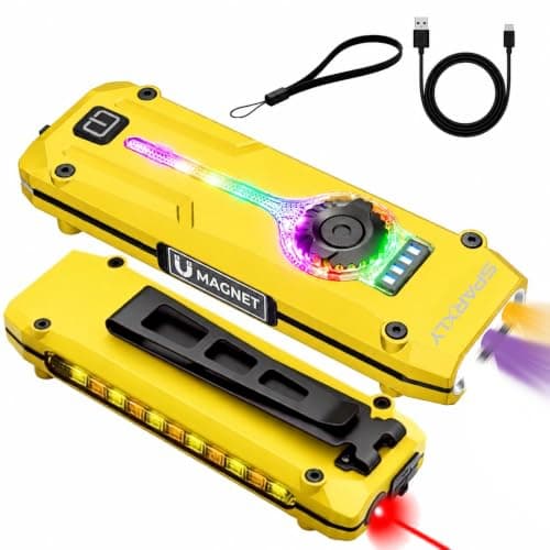 SPARXLY Rechargeable Torch Led Super Bright Flashlight - 1000lm Small Mini Pocket EDC Gear, Multifunctional Outdoor Lamp Camping Light with Cob RGB Side Light, Uv Light & Red Laser for Emergency