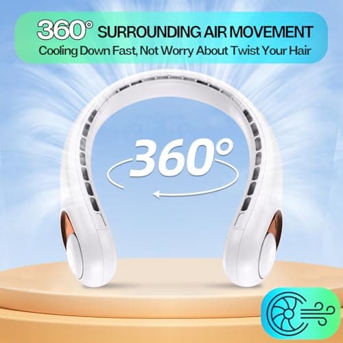 Neck Fan, Portable Bladeless Neck Fans with LED Display, 360° Airflow, 4000mAh Rechargeable Battery, Super Quiet Hands-Free Personal Wearable Fan for Indoor Outdoor, Snowy — view 5