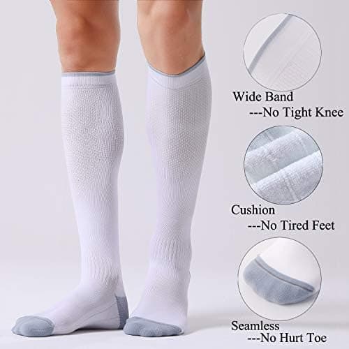 FITRELL 3 Pairs Compression Socks for Women and Men 20-30 mmHg Travel Flight Socks Medical Knee High Socks for Sport, Flying, Carers, Nurse, Pregnant Women, Varicose Veins, White, S/M — view 6