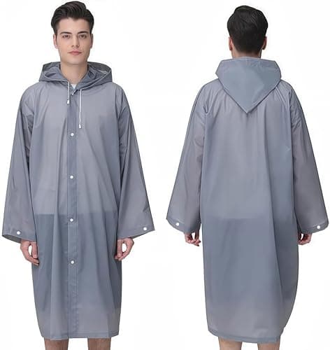 GUKOY Rain Ponchos Raincoats for Adults, 100% Waterproof Reusable [2 Pack] Rain Cape Emergency for Women Men with Hood and Drawstring Gray — view 5