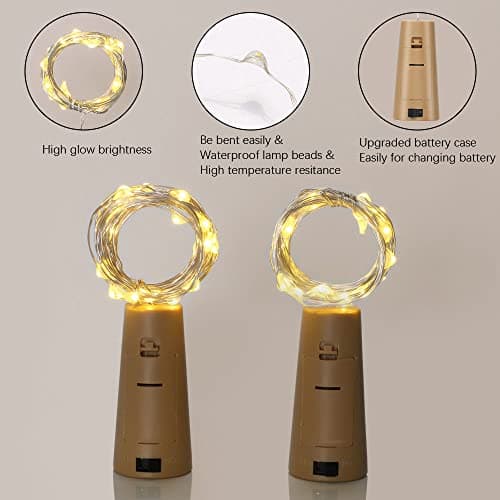 Vicloon Bottle Lights,10 Packs 2M 20 LED Cork Lights for Bottles,LED Bottle Light, Battery Operated Bottles Light,Cork Shape Silver Wire Fairy Mini String Lighte for Party,DIY,Decoration (Warm White) — view 4