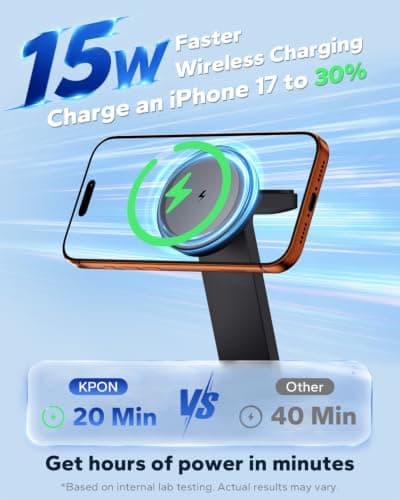 KPON 3 in 1 Wireless Charging Station for iPhone and Apple Watch, 15W Fast Magnetic Charger Stand with Adjustable Angle and Night Light, Charging Dock for Apple Devices, Desk & Bedside Organizer — view 2