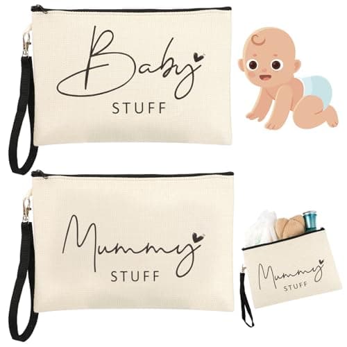 2 Pcs Mum to Be Gifts, New Mum Gifts, Baby Shower Gifts for Mum, White Cosmetic Bags Canvas Pouch Bags with Zipper for Pregnant women New Mom Gifts