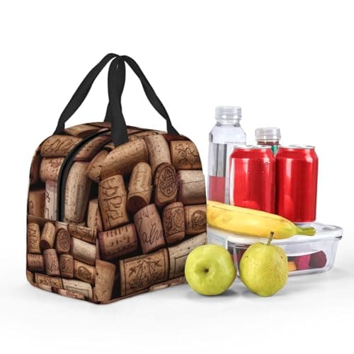 MKNAZ Wine Cork Printed Insulated Lunch Tote Bag with Aluminum Foil Lining - Portable Thermal Cooler Bag Lunch Box Organizer for Travel Work Picnics Scool — view 6