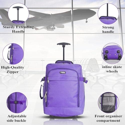 ZAHRAB 40x30x20cm for Ryanair Wizz Air, Underseat Bag Lightweight Hand Luggage Cabin Bag Trolley with Wheels Flight Bags Suit Case (Purple) — view 2