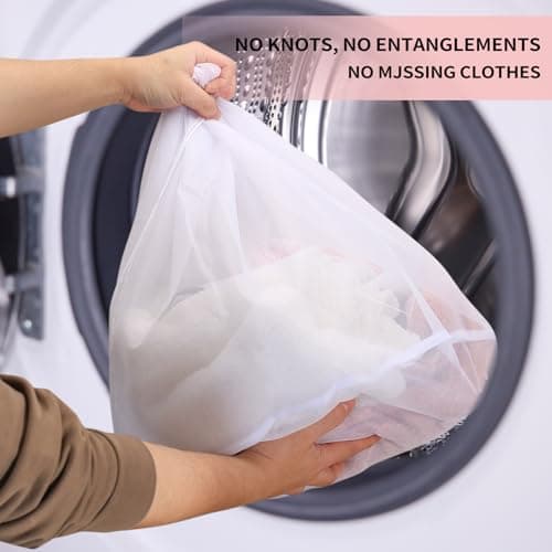 3 Pcs Drawstring Mesh Laundry Bags for Washing Machine Bags for Laundry Delicates Wash Bagss, Reusable Net Washing Bag for Delicates Clothes Socks Bra Underwear, 2 Small(30x40cm), 1 Large(50x60cm) — view 6